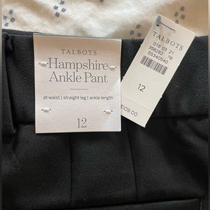 Talbots Hampshire Ankle pant, black, size 12, brand new with tags.
